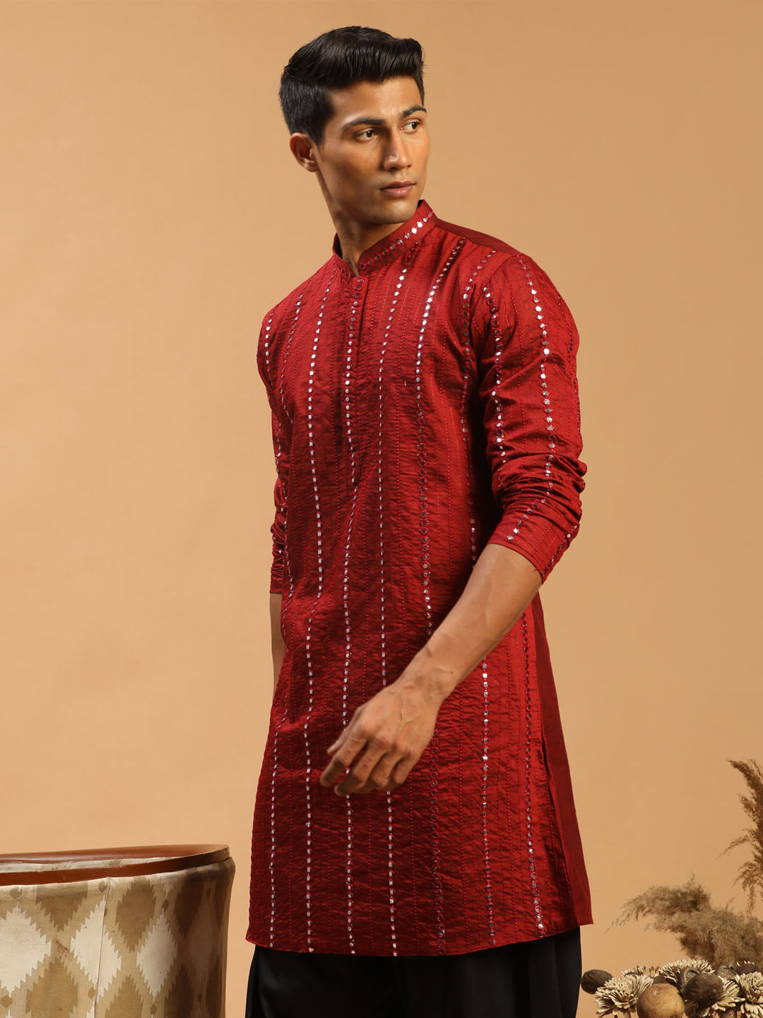 Men's Maroon Mirror Kurta