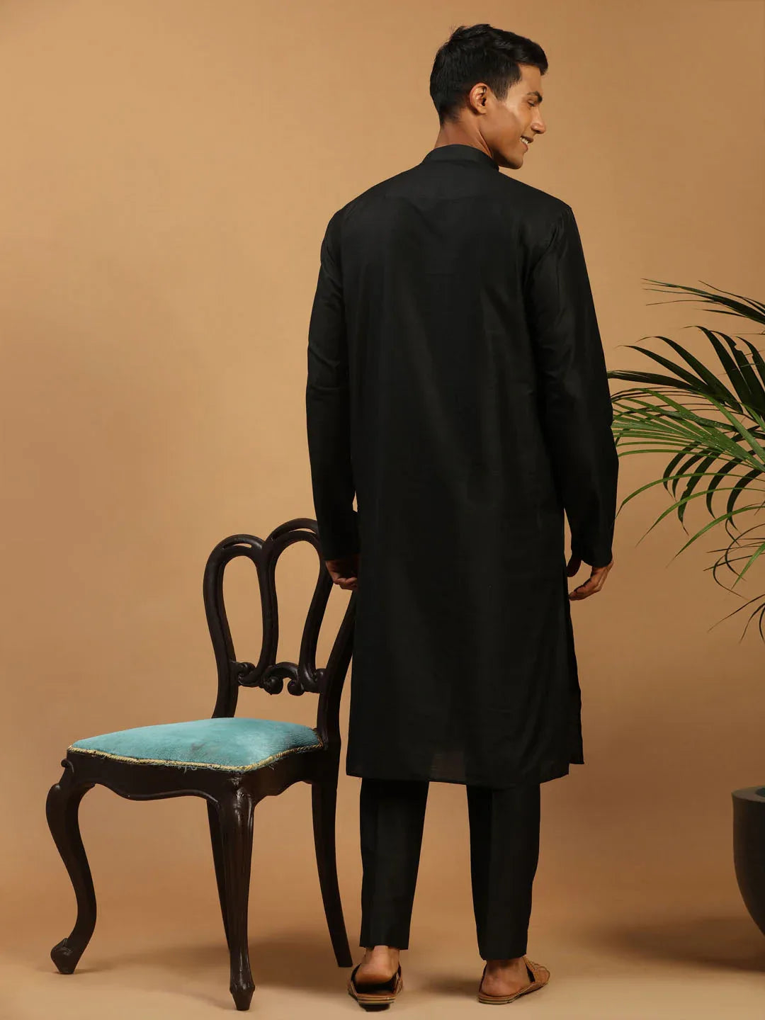 Men's Black Viscose Kurta With Pant Set