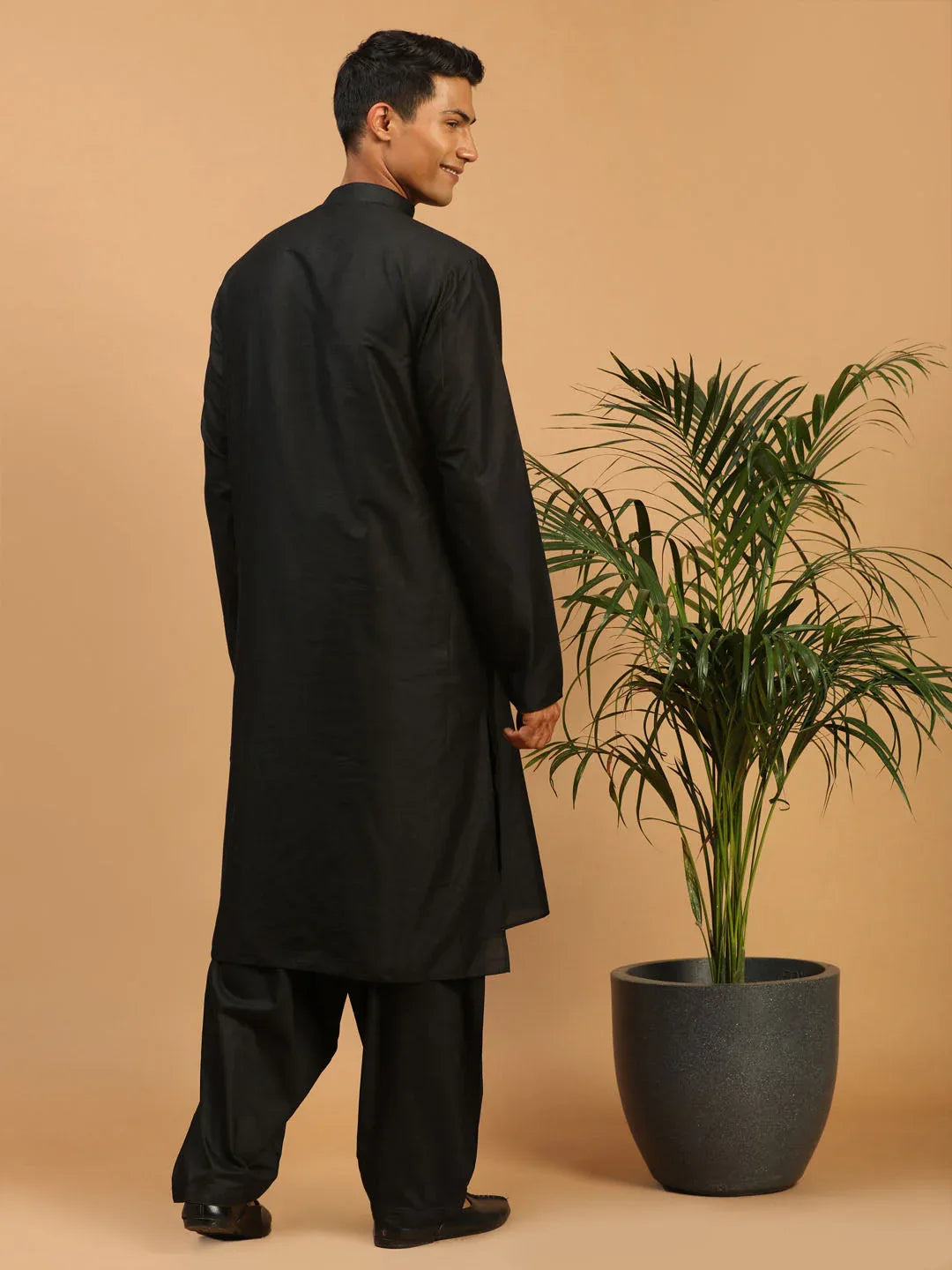 Men's Black Viscose Kurta With Patiala Set