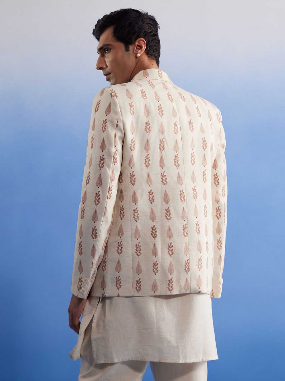 Men's Cream Leaf Printed Blazer