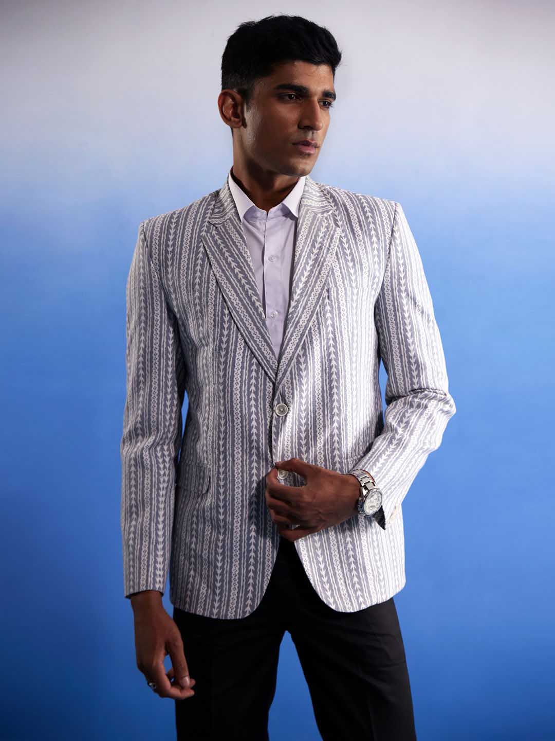 Men's Grey Aztec Printed Blazer