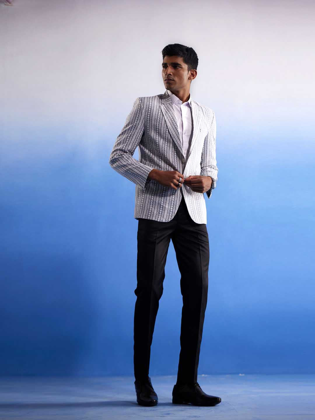 Men's Grey Aztec Printed Blazer