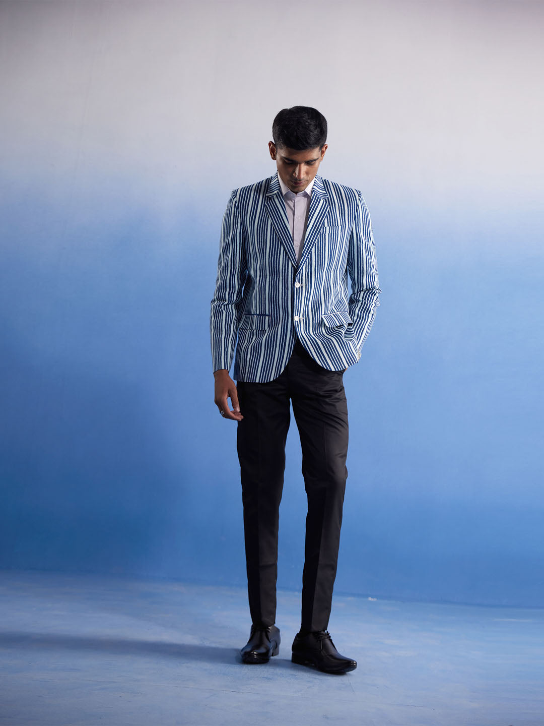 Men's Blue And White Striped Blazer
