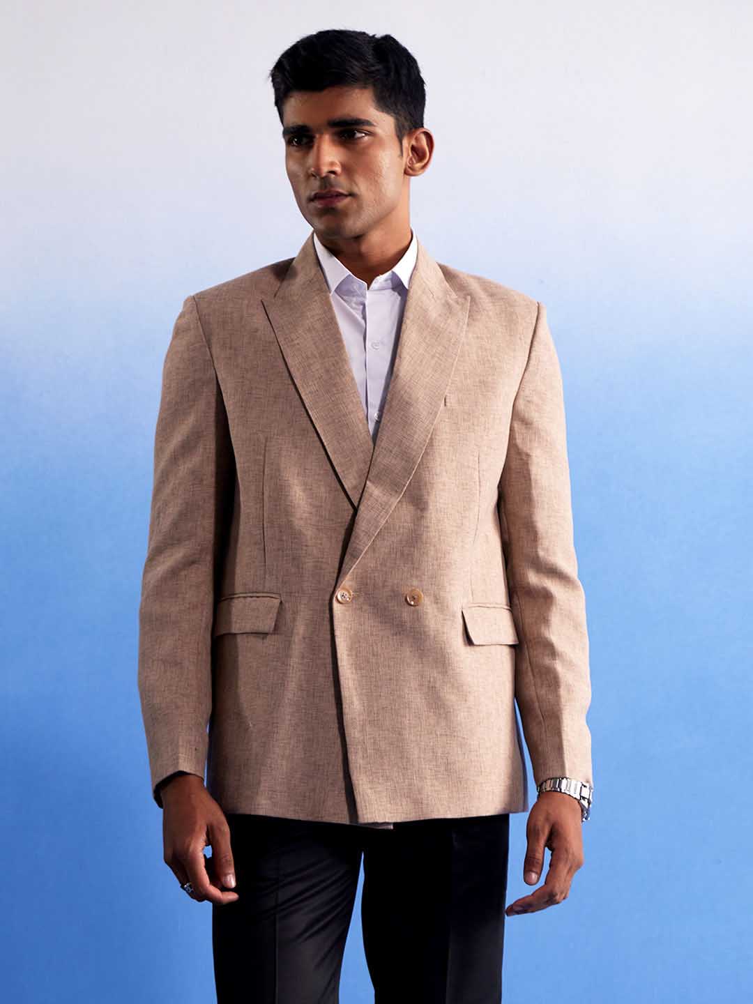 Men's Beige Jute Cotton Blazer