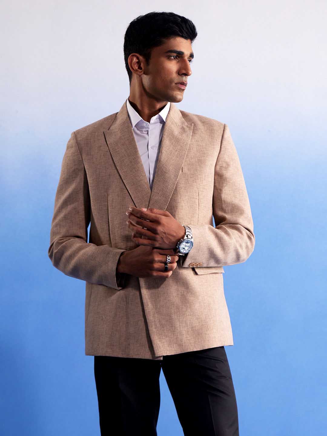 Men's Beige Jute Cotton Blazer