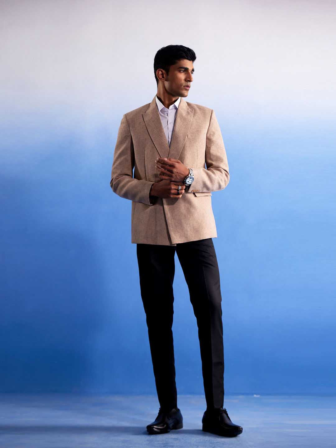Men's Beige Jute Cotton Blazer