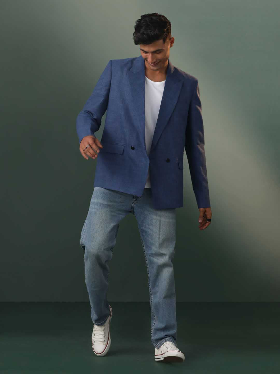Men's Blue Jute Cotton Blazer