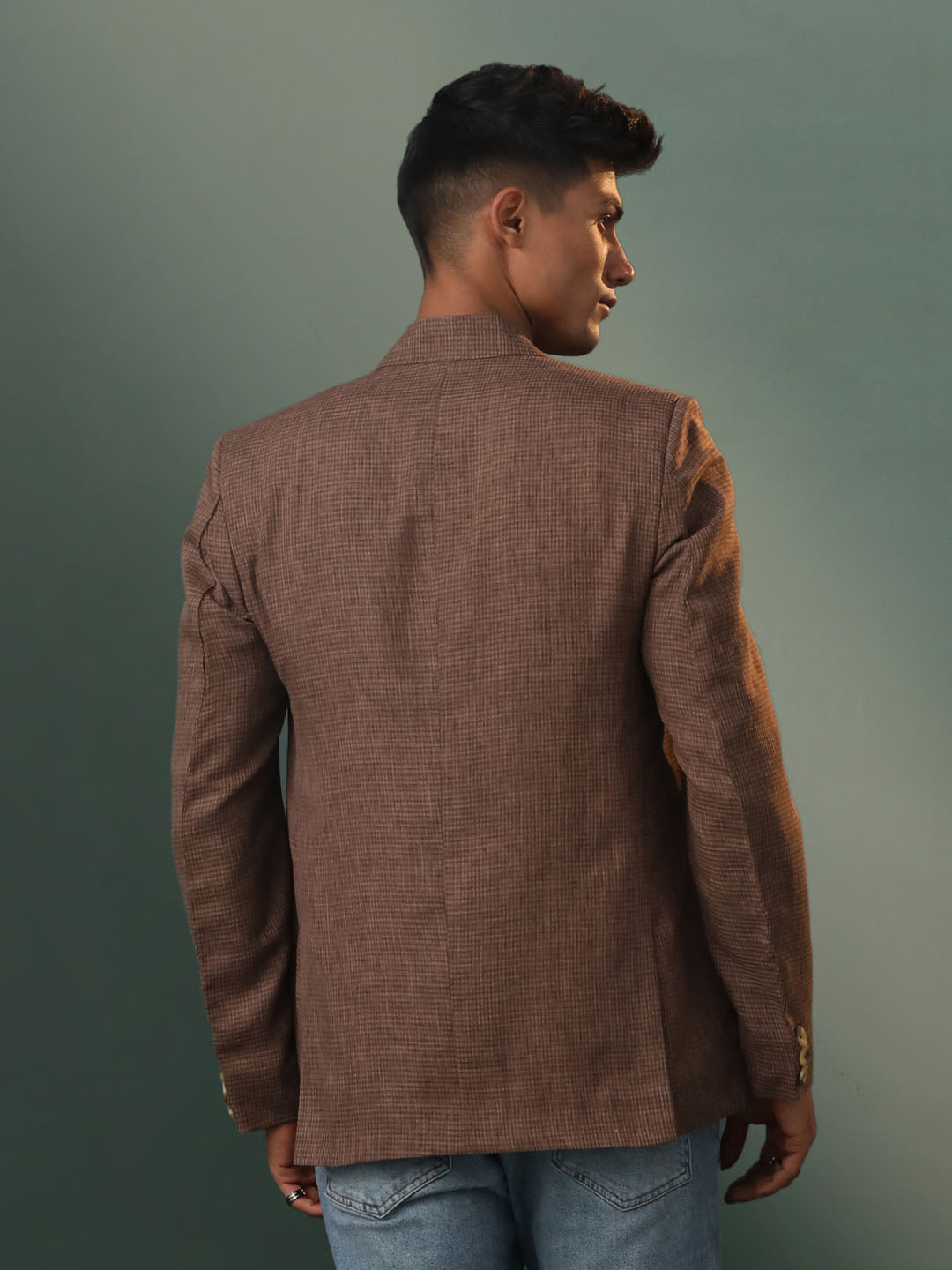 Men's Brown Checked Cotton Blend Blazer
