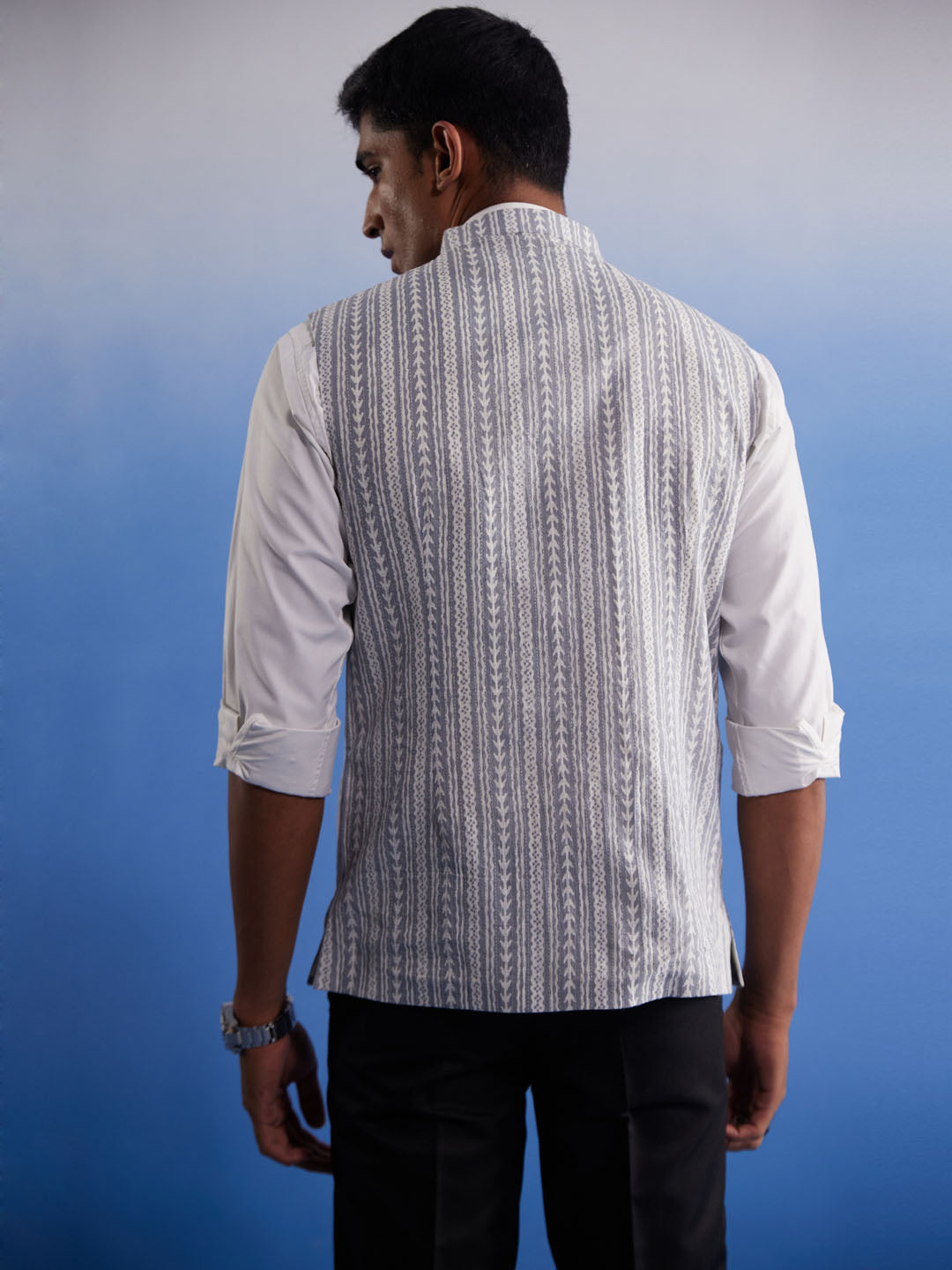 Men's Grey Aztec Print Nehru Jacket