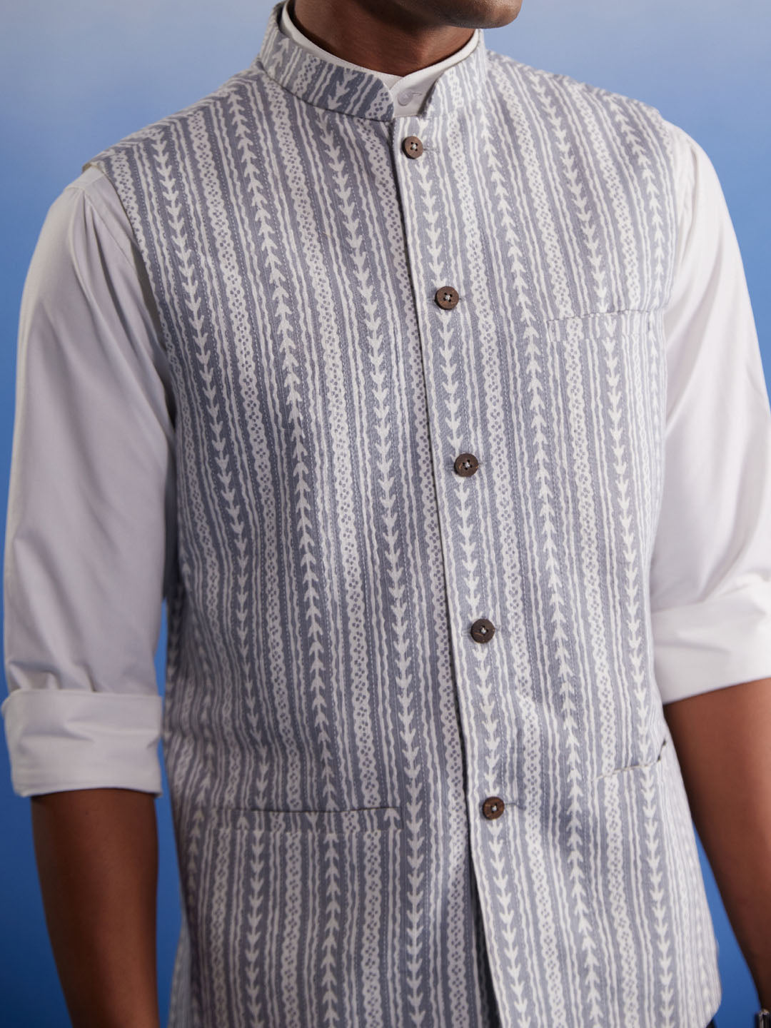 Men's Grey Aztec Print Nehru Jacket
