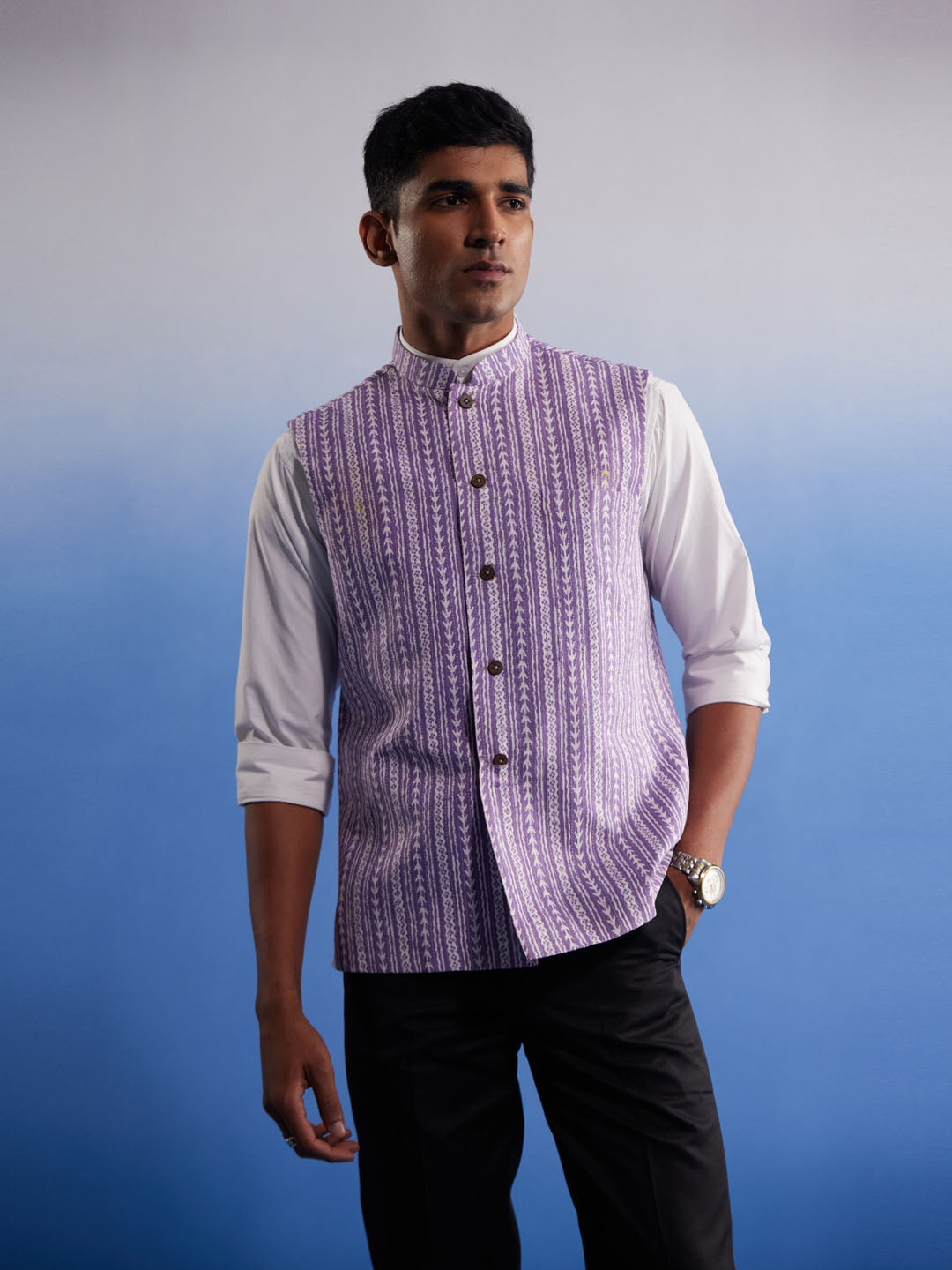 Men's Purple Aztec Print Nehru Jacket