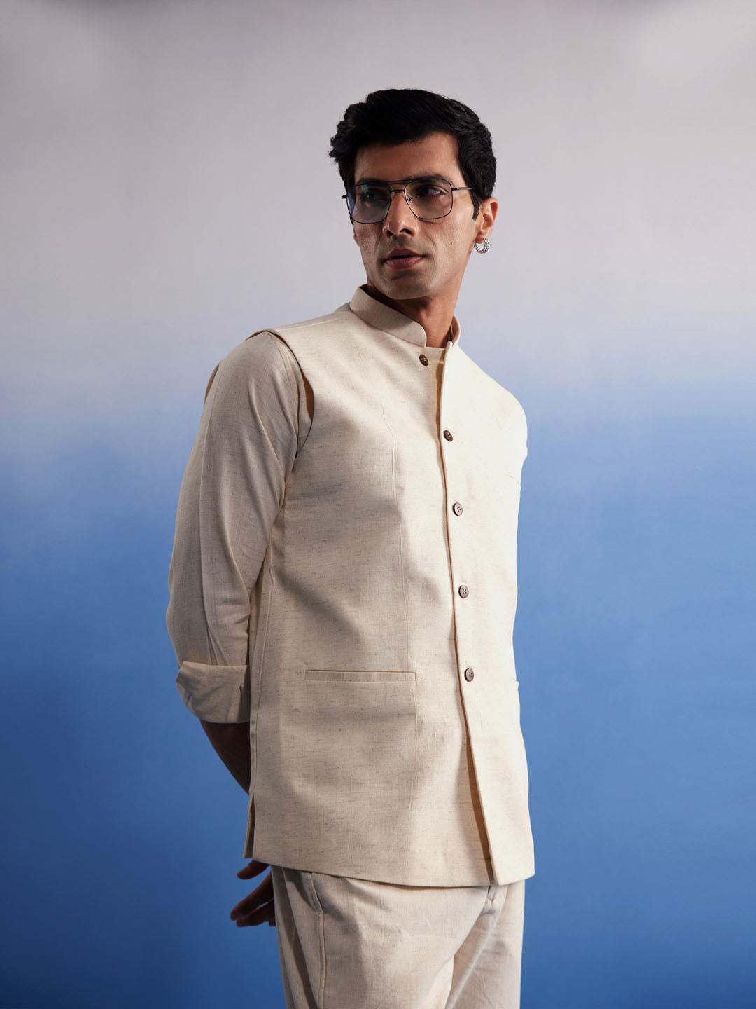 Men's Cream Pure Cotton Nehru Jacket