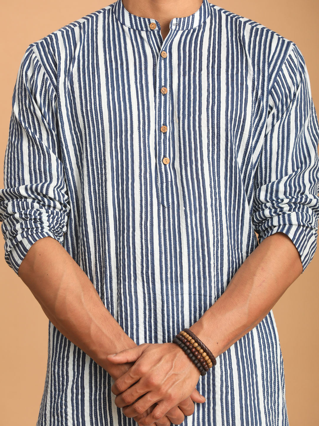 Men's Indigo Blue & White Cotton Kurta & Pyjama Set