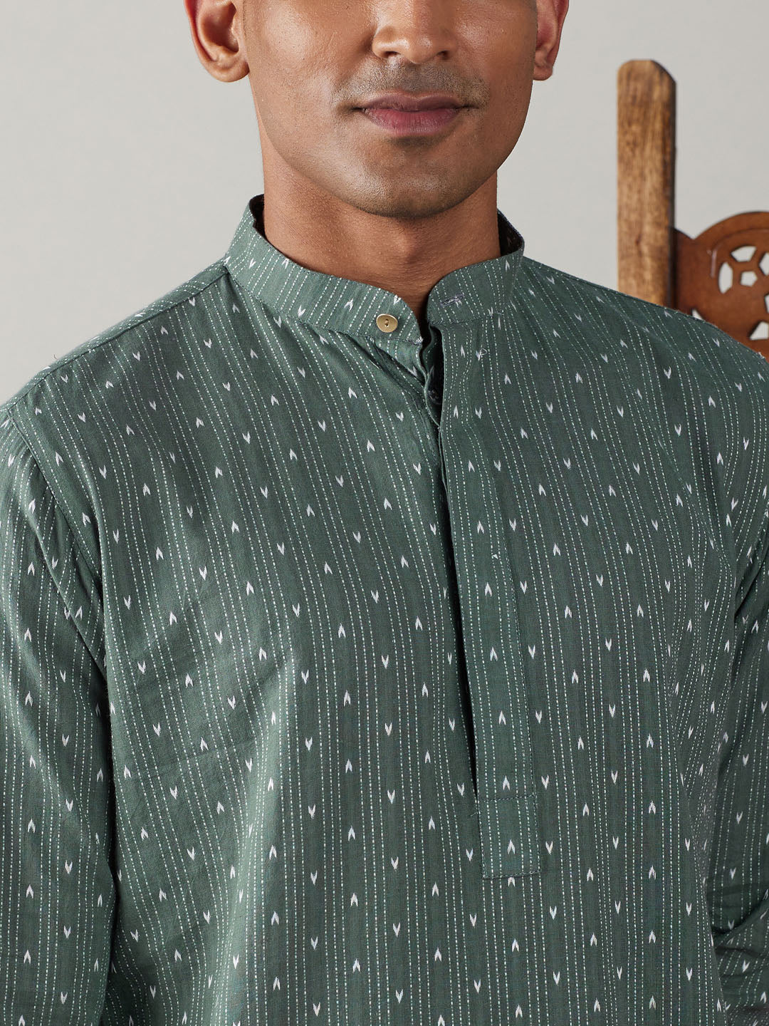 Men's Green Cotton Jacquard Kurta
