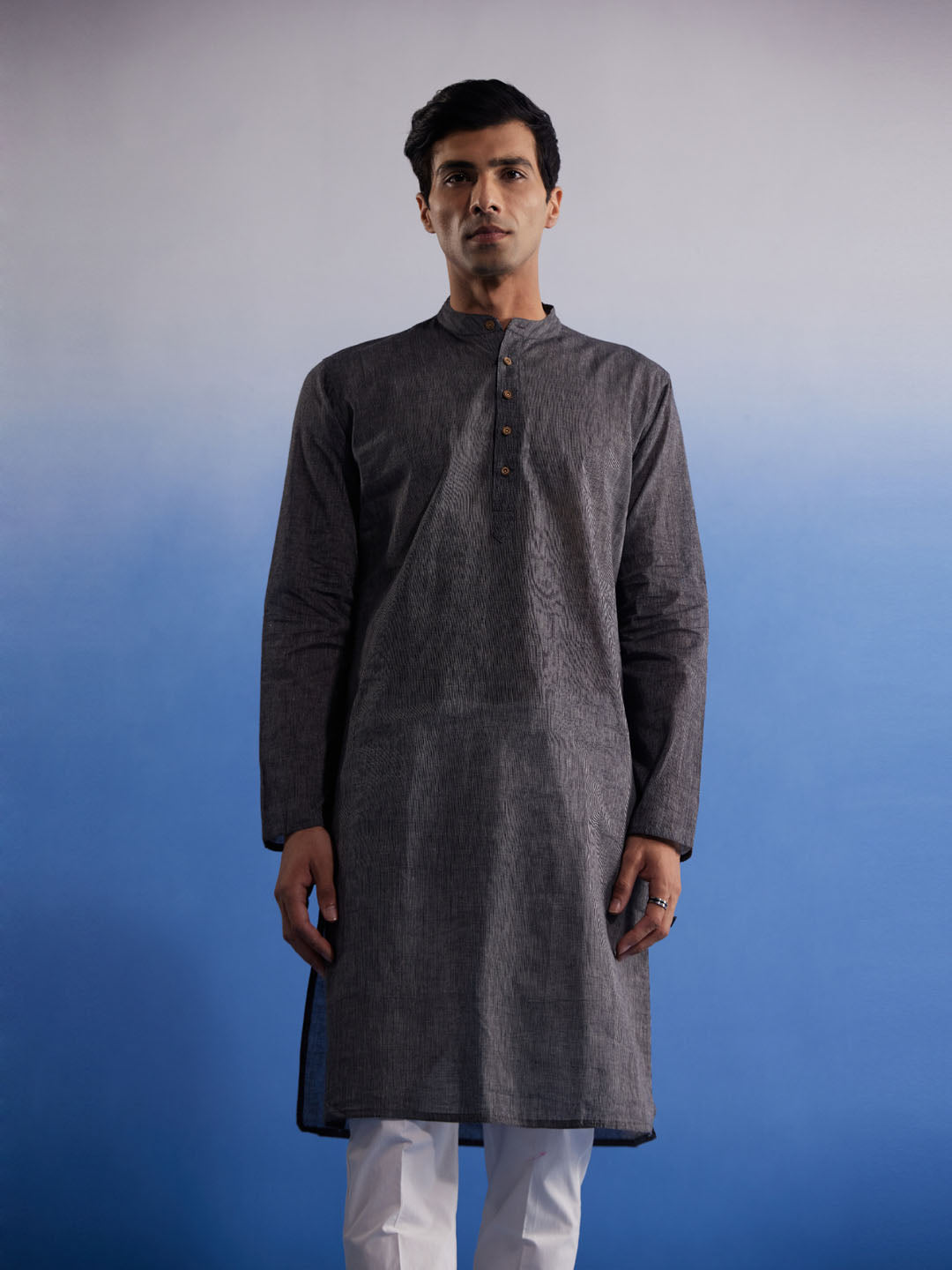 Men's Black Pure Cotton Handloom Kurta