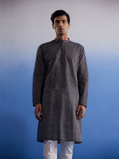 SHVAAS By VASTRAMAY Men's Black Pure Cotton Handloom Kurta