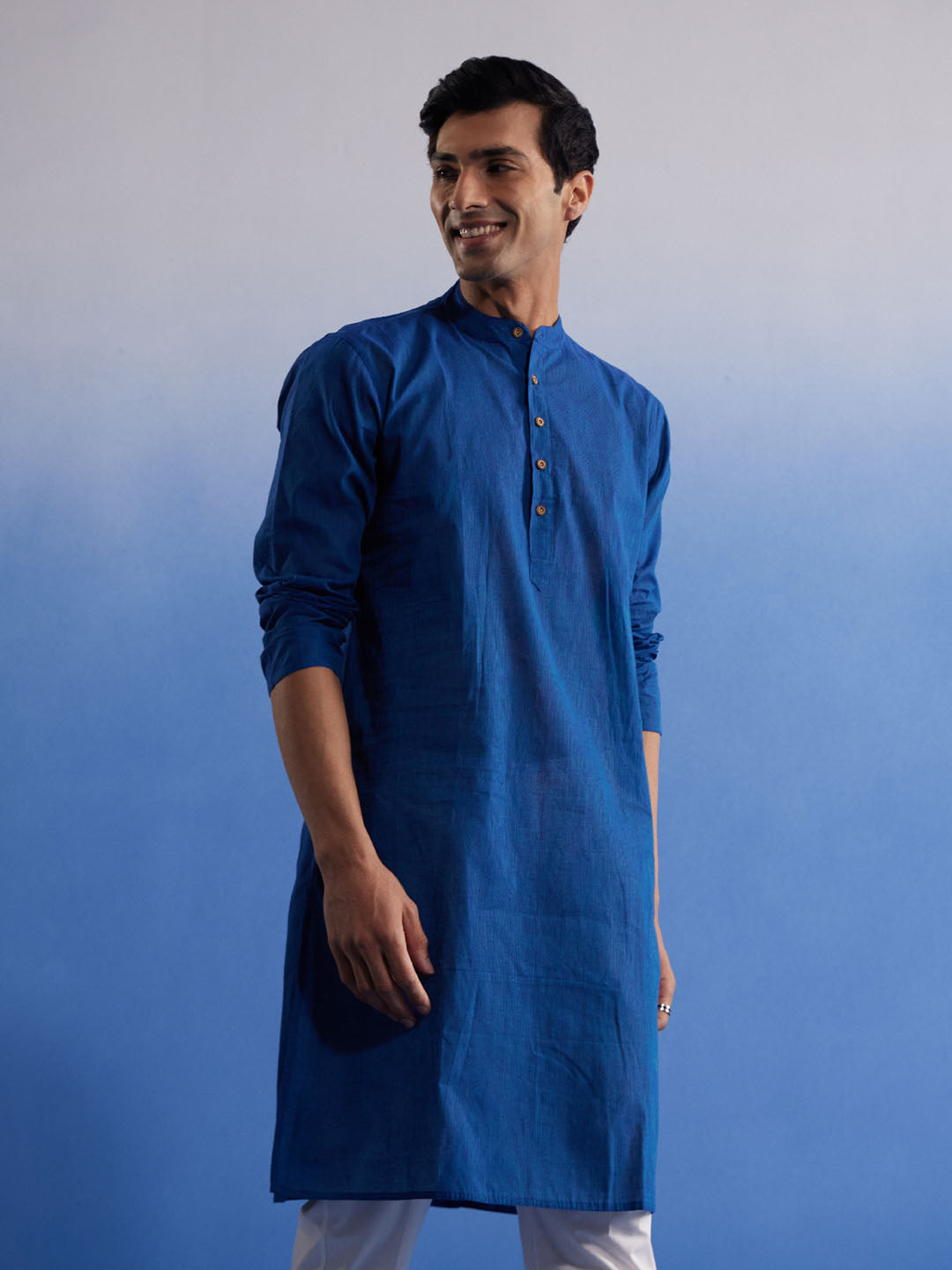 Men's Blue Pure Cotton Handloom Kurta
