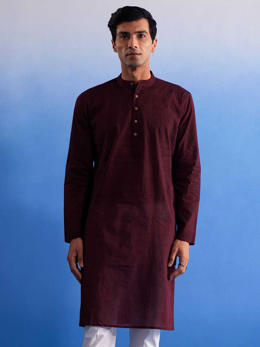 Men's Maroon Pure Cotton Handloom Kurta
