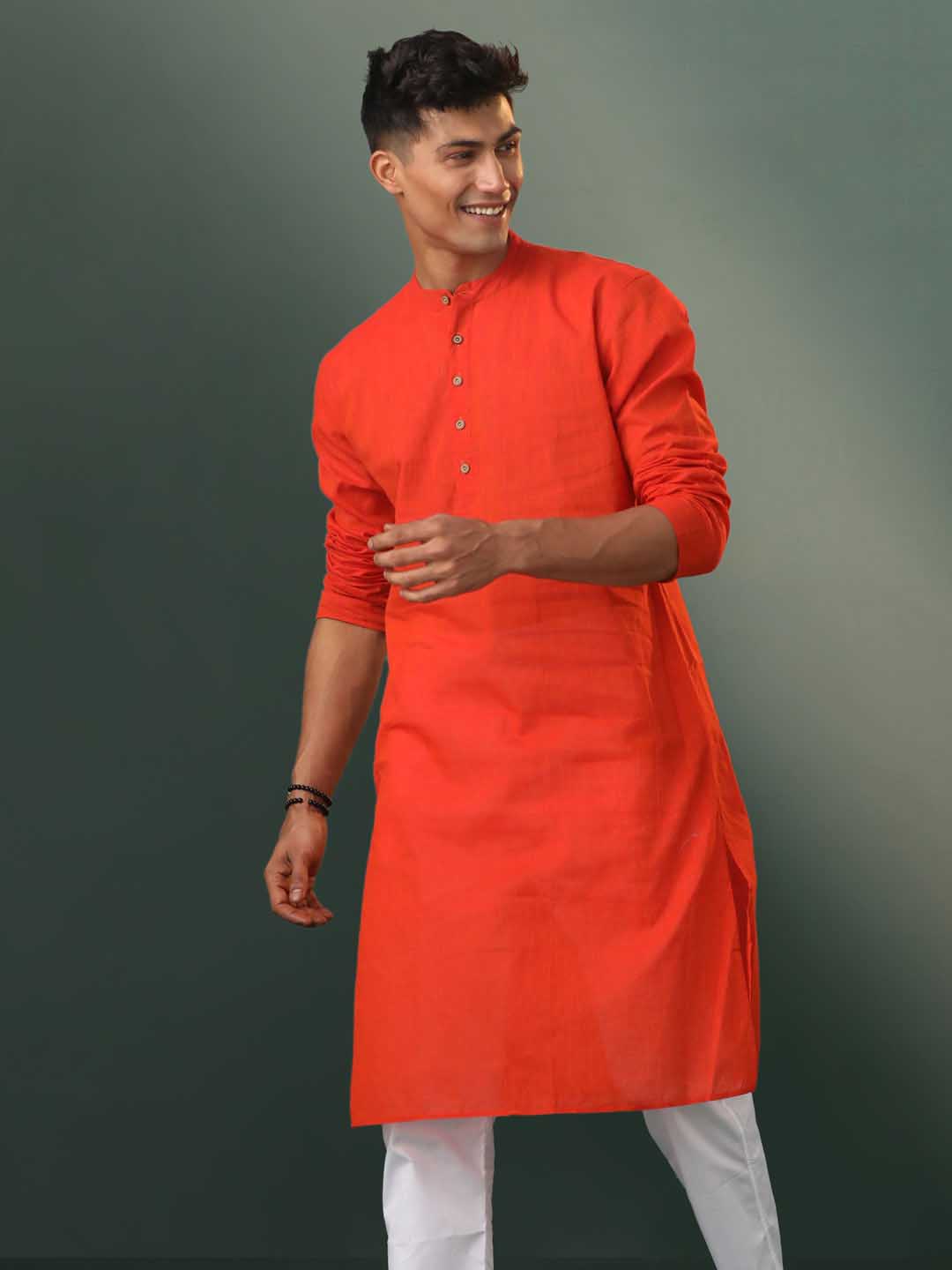 Men's Red Pure Cotton Handloom Kurta