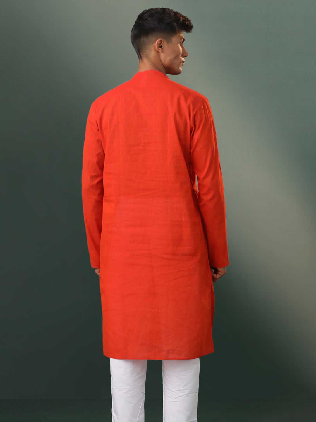 Men's Red Pure Cotton Handloom Kurta