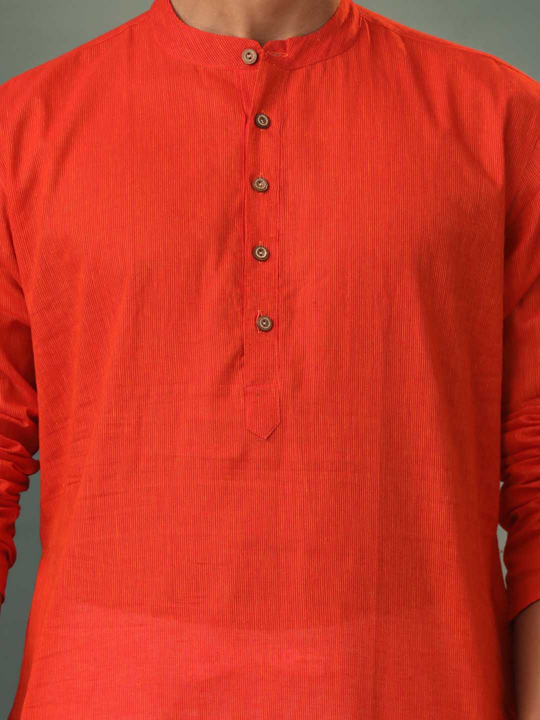 Men's Red Pure Cotton Handloom Kurta