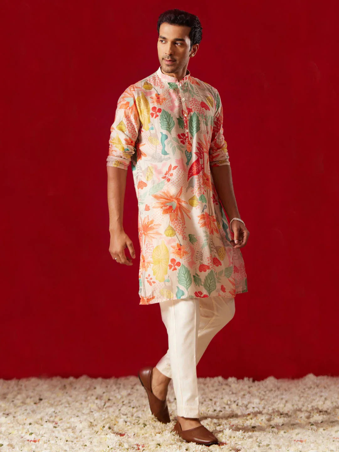 Men's Multicolor Cotton Printed Kurta Pant Set