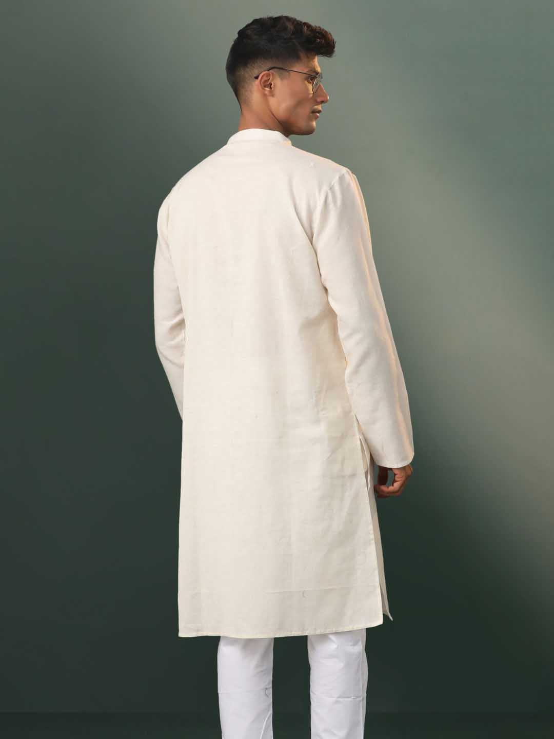Men's Cream Jacquard Cotton Kurta