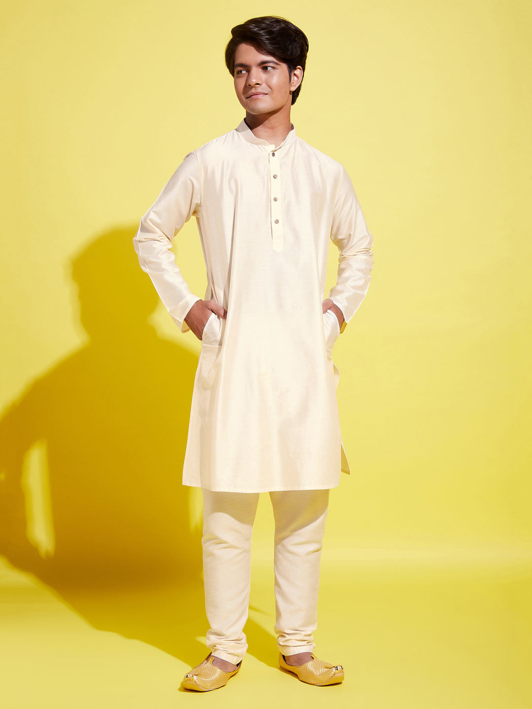 VASTRAMAY Boys Cream Kurta With Pyjama Set - qivii