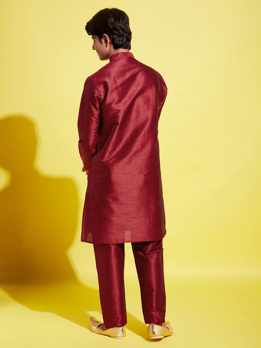 VASTRAMAY Boys' Maroon Silk Blend Kurta and Pyjama Set - qivii