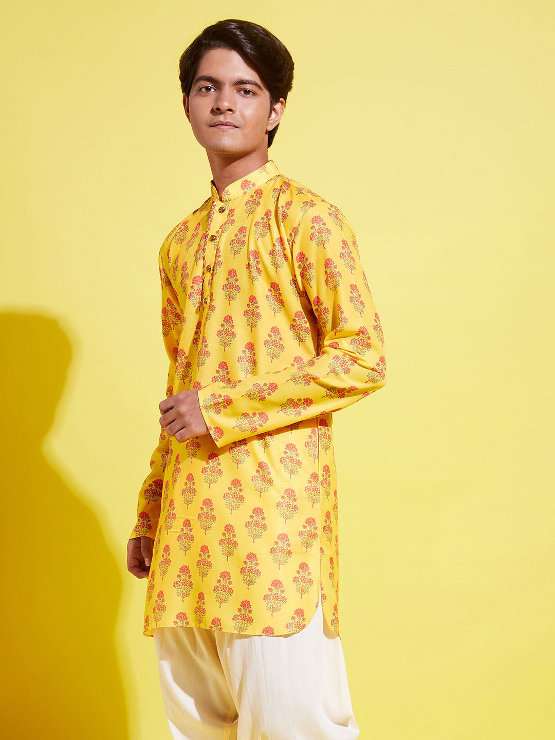 VASTRAMAY Boy's Orange Multi Color Printed Cotton Blend Kurta - qivii