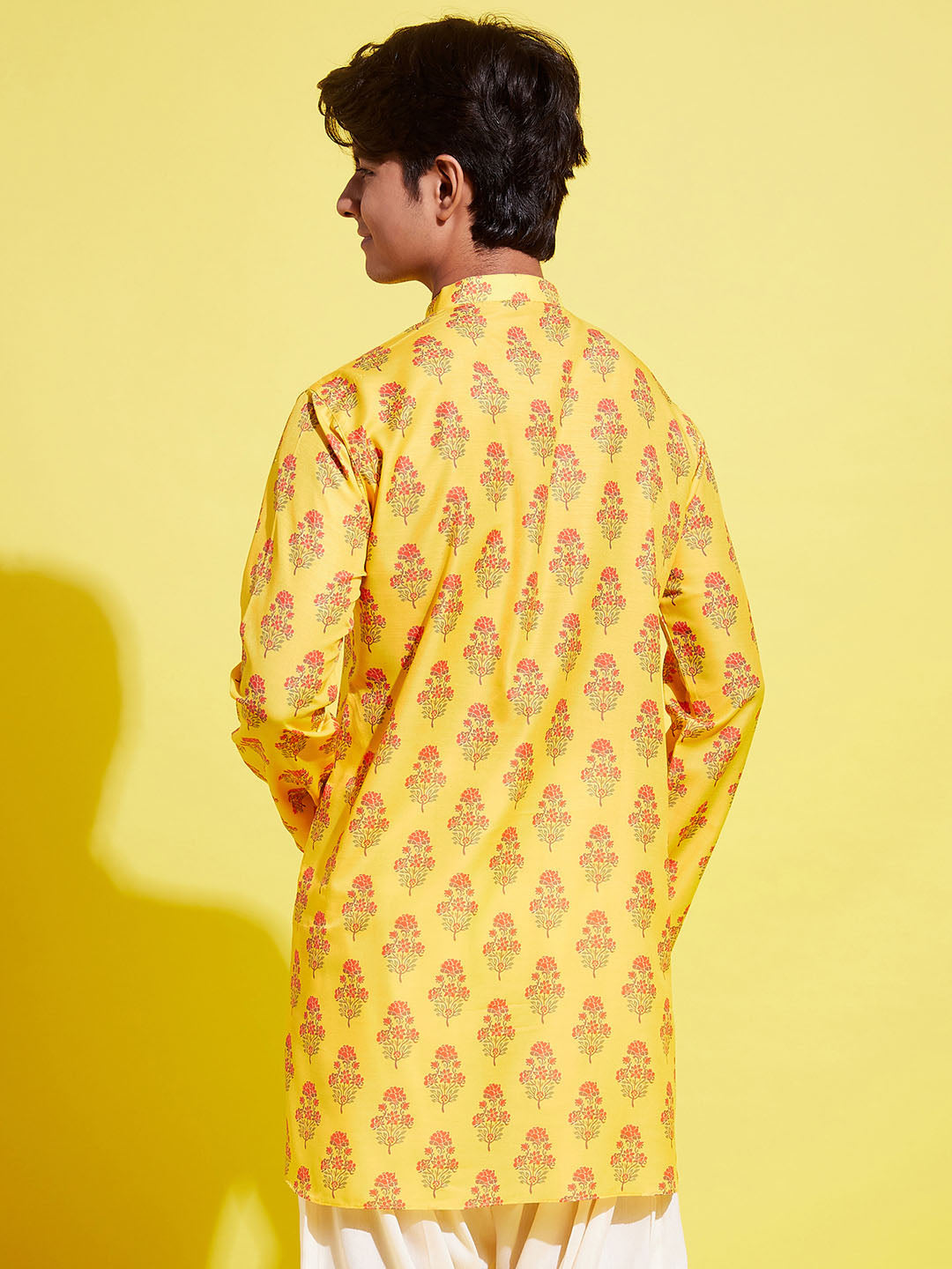 VASTRAMAY Boy's Orange Multi Color Printed Cotton Blend Kurta - qivii