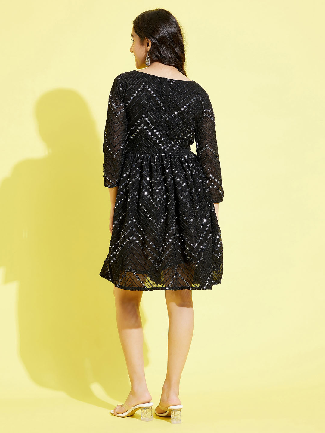 VASTRAMAY Girl's Black Mirror Kurta - qivii