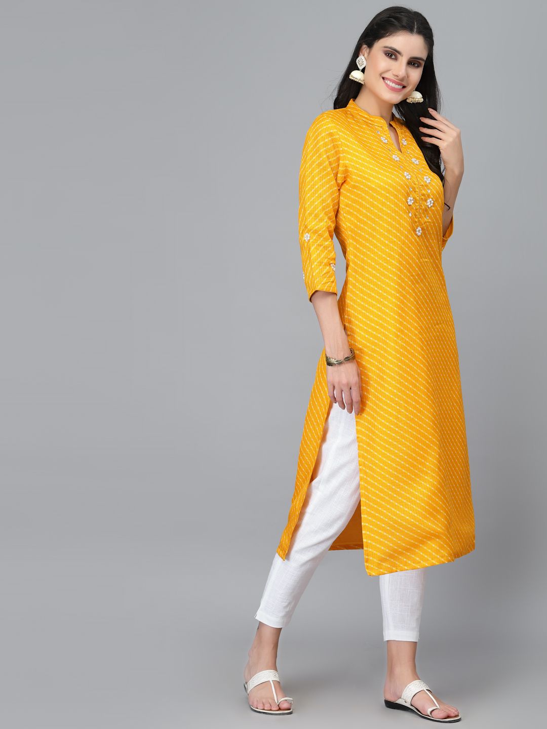 Zoya Yellow Leheriya Kurta
