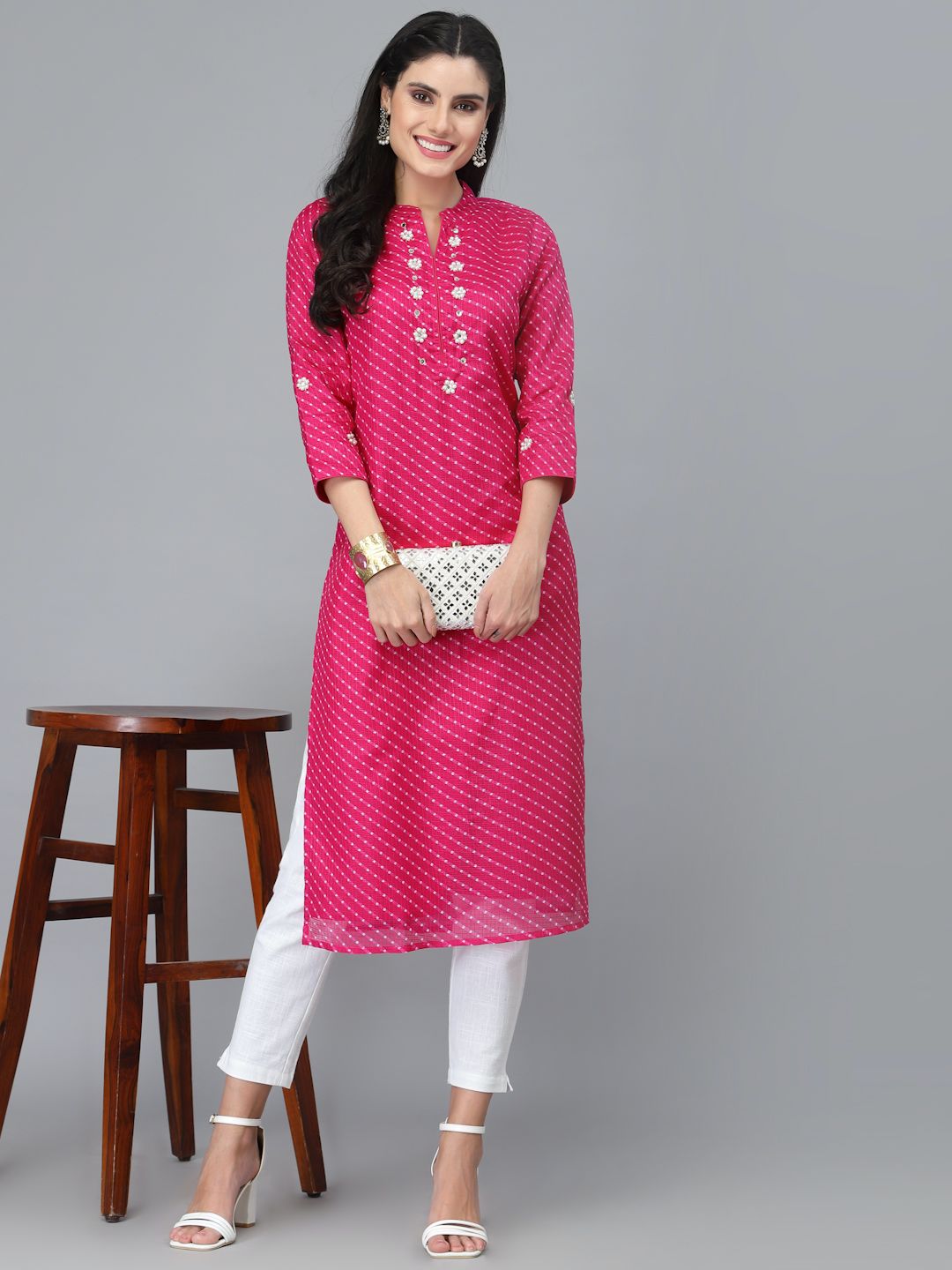 Zoya Pink Leheriya Straight Kurta - By Ragavi - qivii