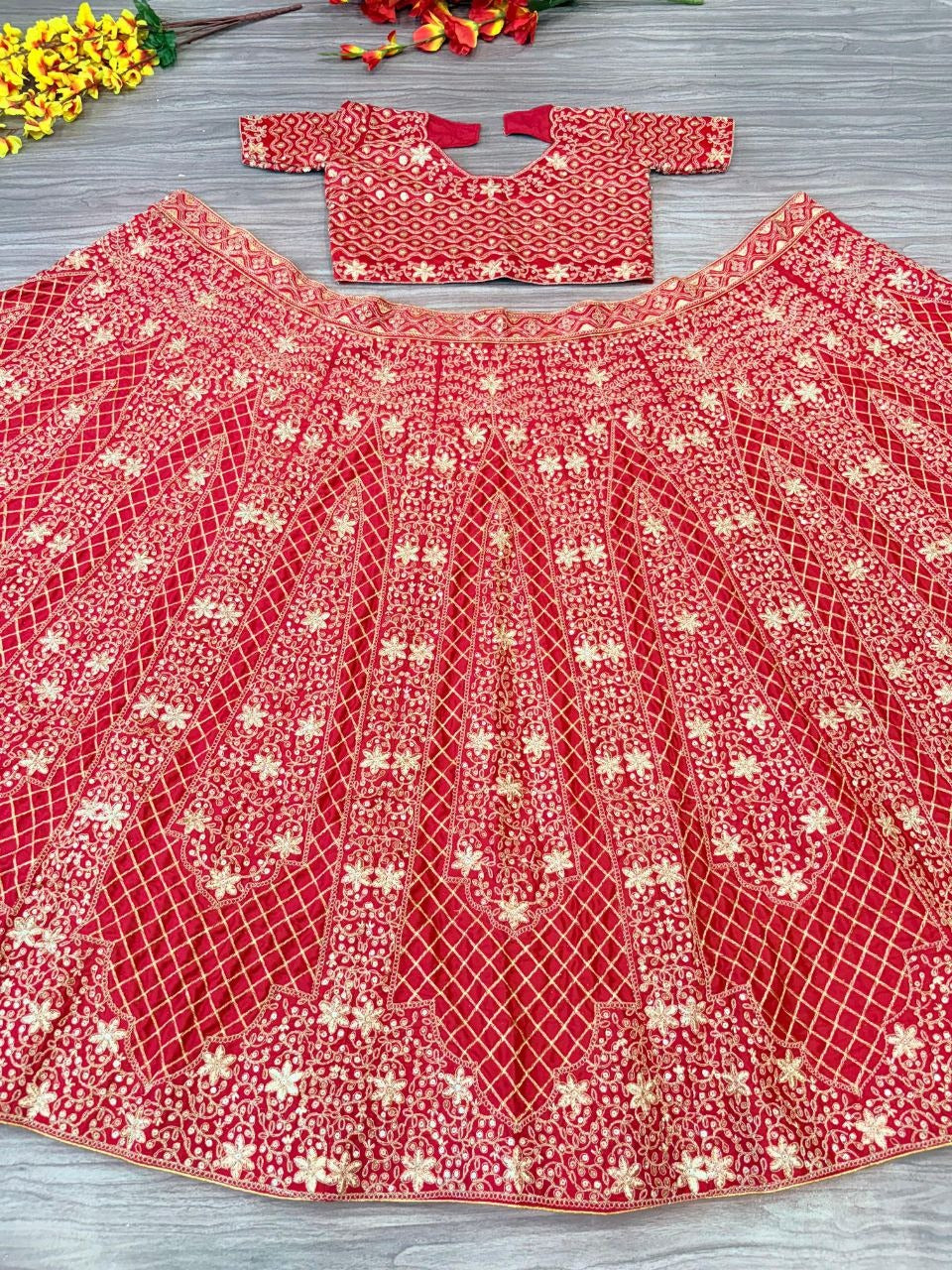 Red Premium Malai Satin Embellished With Beautiful Embroidery ,Dori, Coding, Jari Work Lehenga - INSPIRED | Ready To Wear - qivii