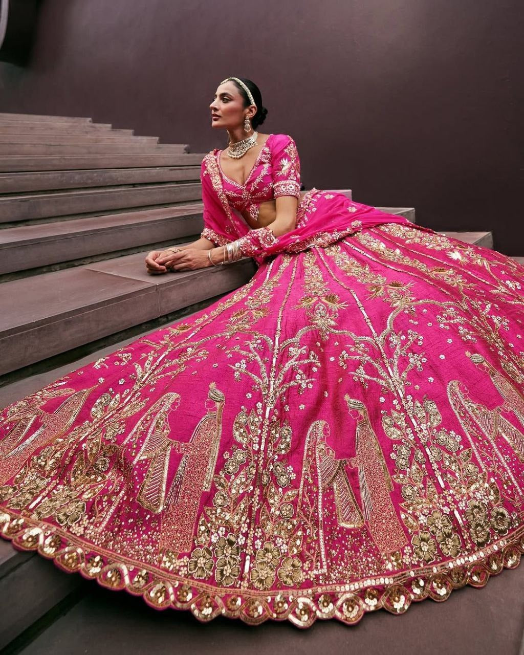 Pink Premium Two Tone Tapeta Silk Lehenga Embellished With Beautiful Figure Embroidery | Ready To Wear - qivii