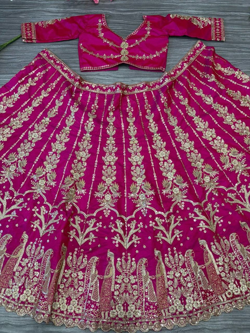 Pink Premium Two Tone Tapeta Silk Lehenga Embellished With Beautiful Figure Embroidery | Ready To Wear - qivii