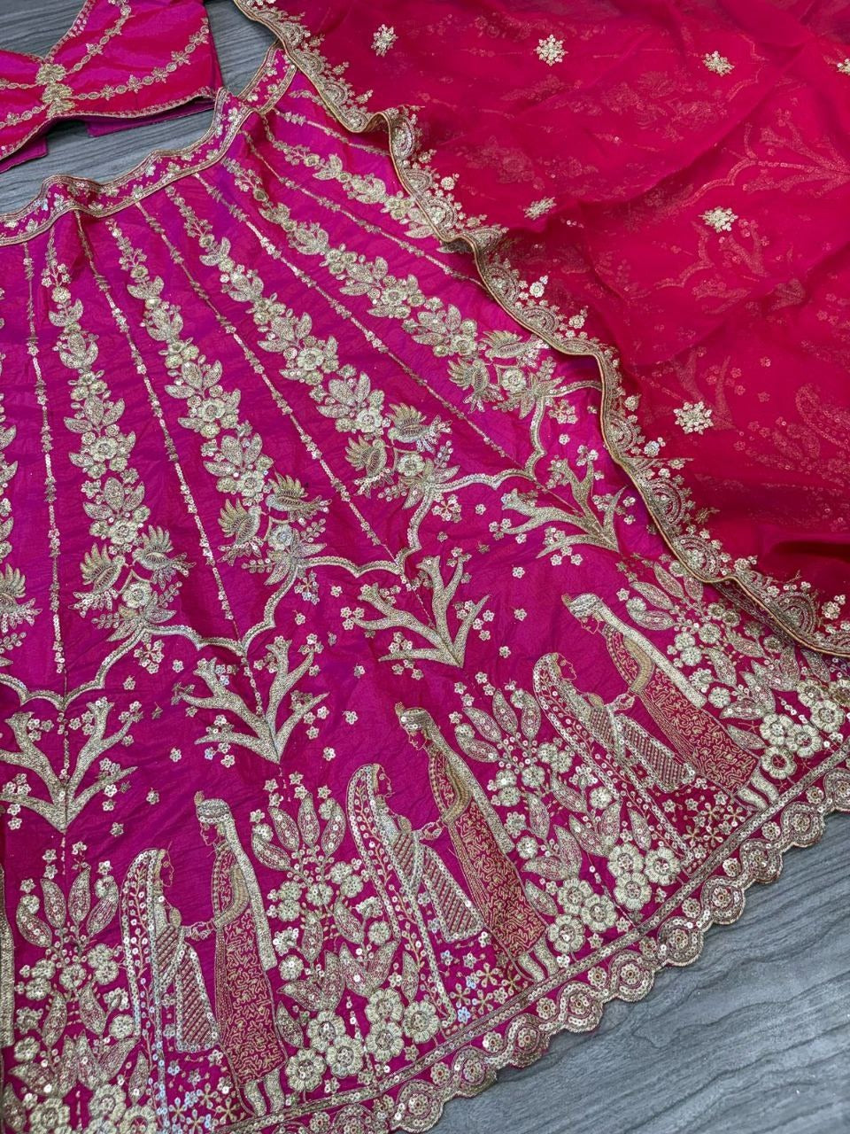 Pink Premium Two Tone Tapeta Silk Lehenga Embellished With Beautiful Figure Embroidery | Ready To Wear - qivii