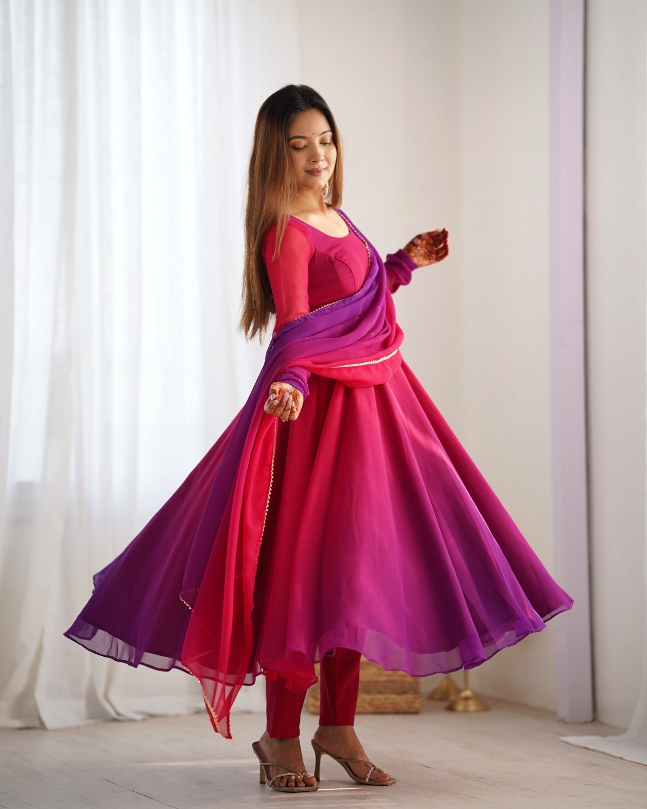 DARK PINK HEAVY PURE SOFT FOX GEORGETTE COLOURFULL PADDING ANARKALI SUIT - qivii