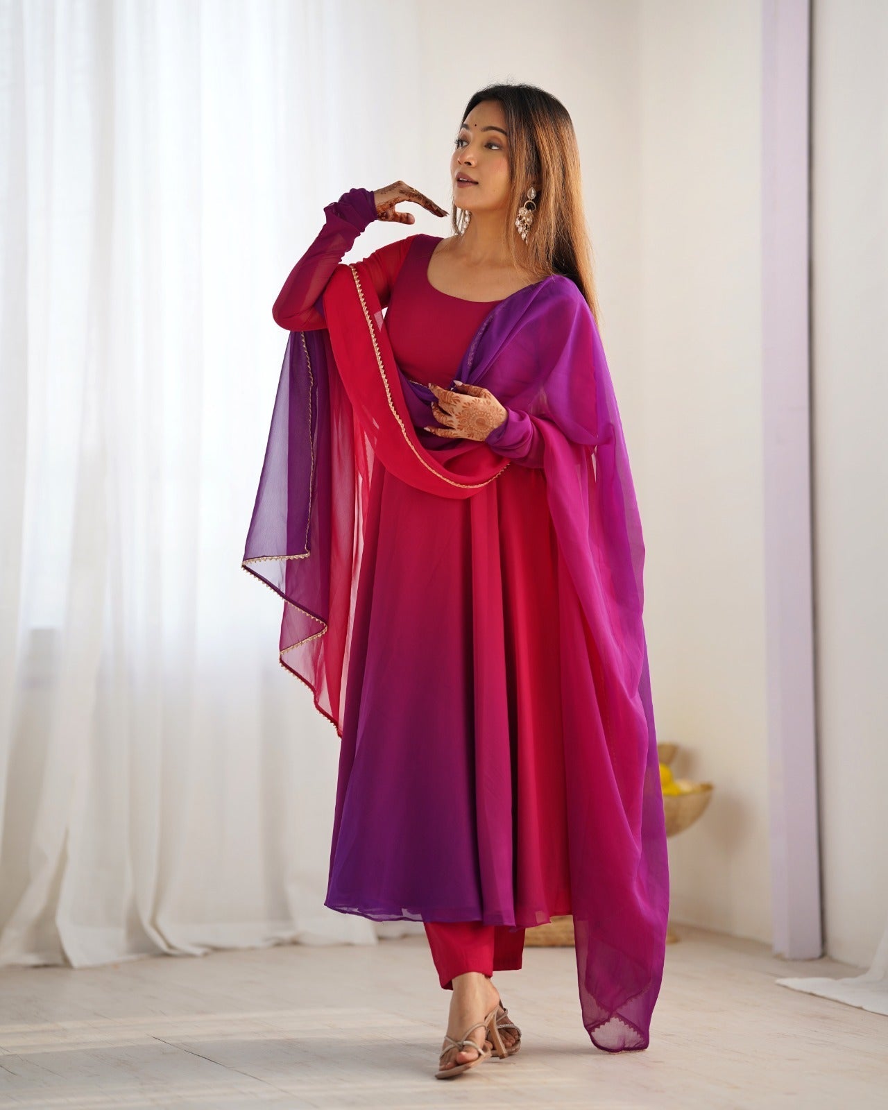 DARK PINK HEAVY PURE SOFT FOX GEORGETTE COLOURFULL PADDING ANARKALI SUIT - qivii