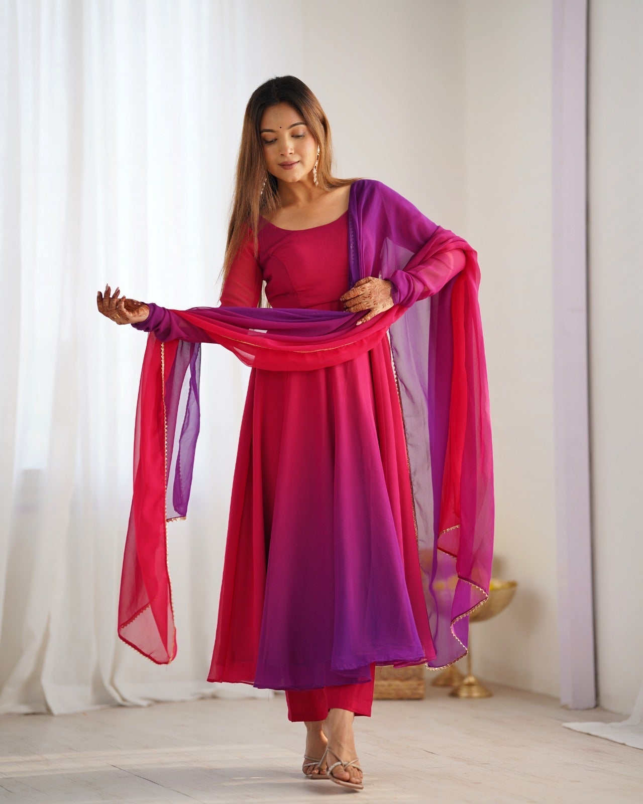 DARK PINK HEAVY PURE SOFT FOX GEORGETTE COLOURFULL PADDING ANARKALI SUIT - qivii