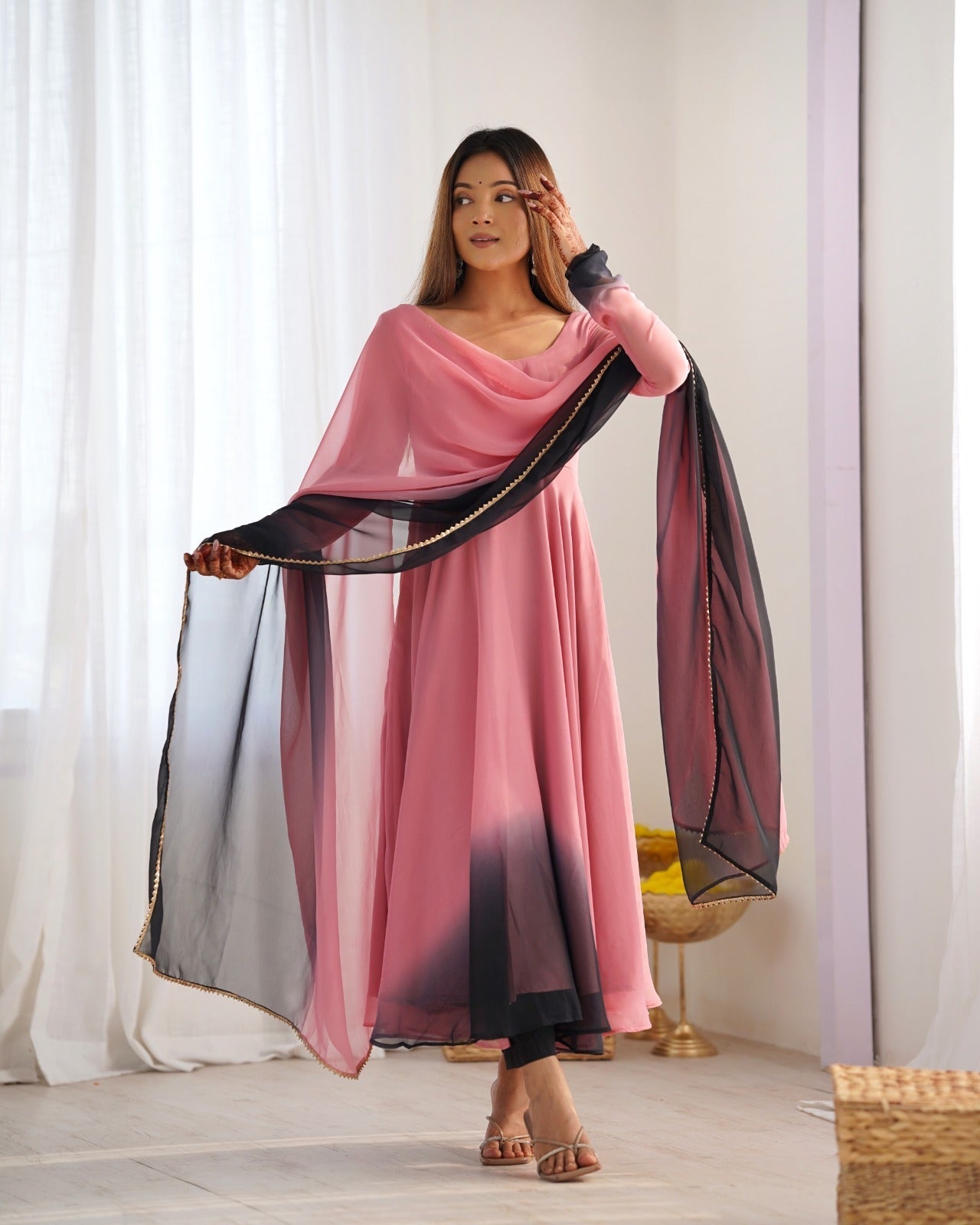 ONION PINK HEAVY PURE SOFT FOX GEORGETTE COLOURFULL PADDING ANARKALI SUIT - qivii