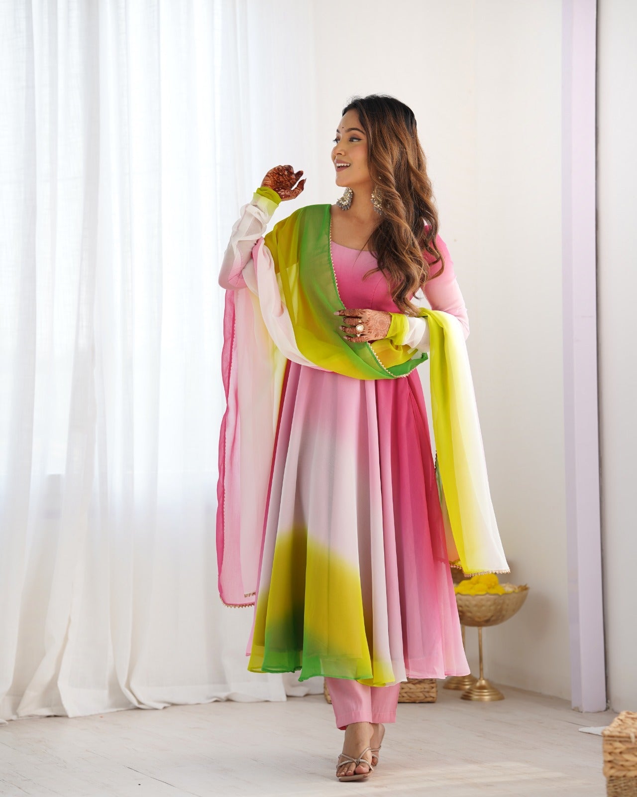 MULTI COLOR HEAVY PURE SOFT FOX GEORGETTE COLOURFULL PADDING ANARKALI SUIT - qivii