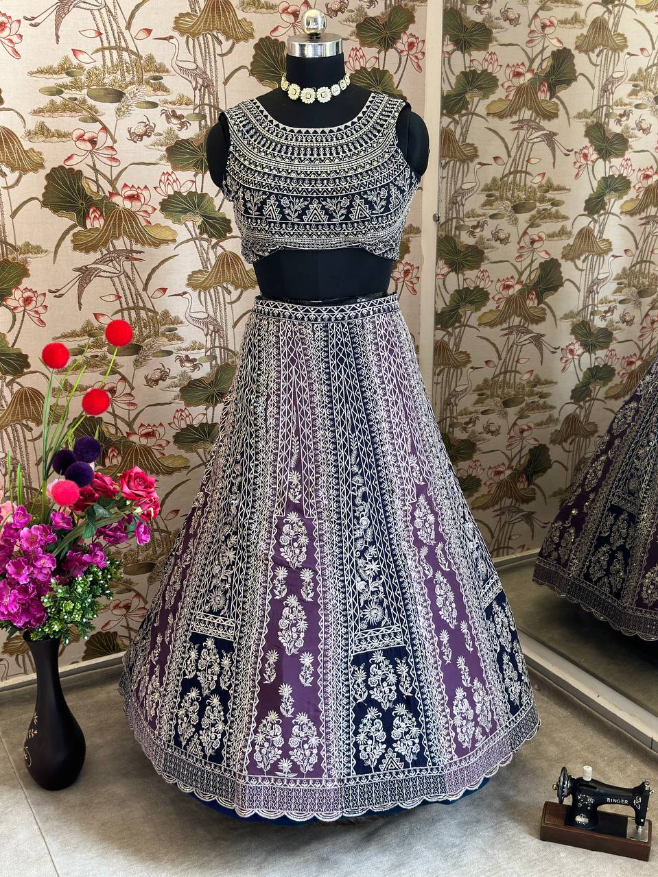 PURPLE FAUX GEORGEET WITH EMBROIDERY SEQUENCE DESIGN WORK LEHENGA - INSPIRED | Ready To Wear - qivii