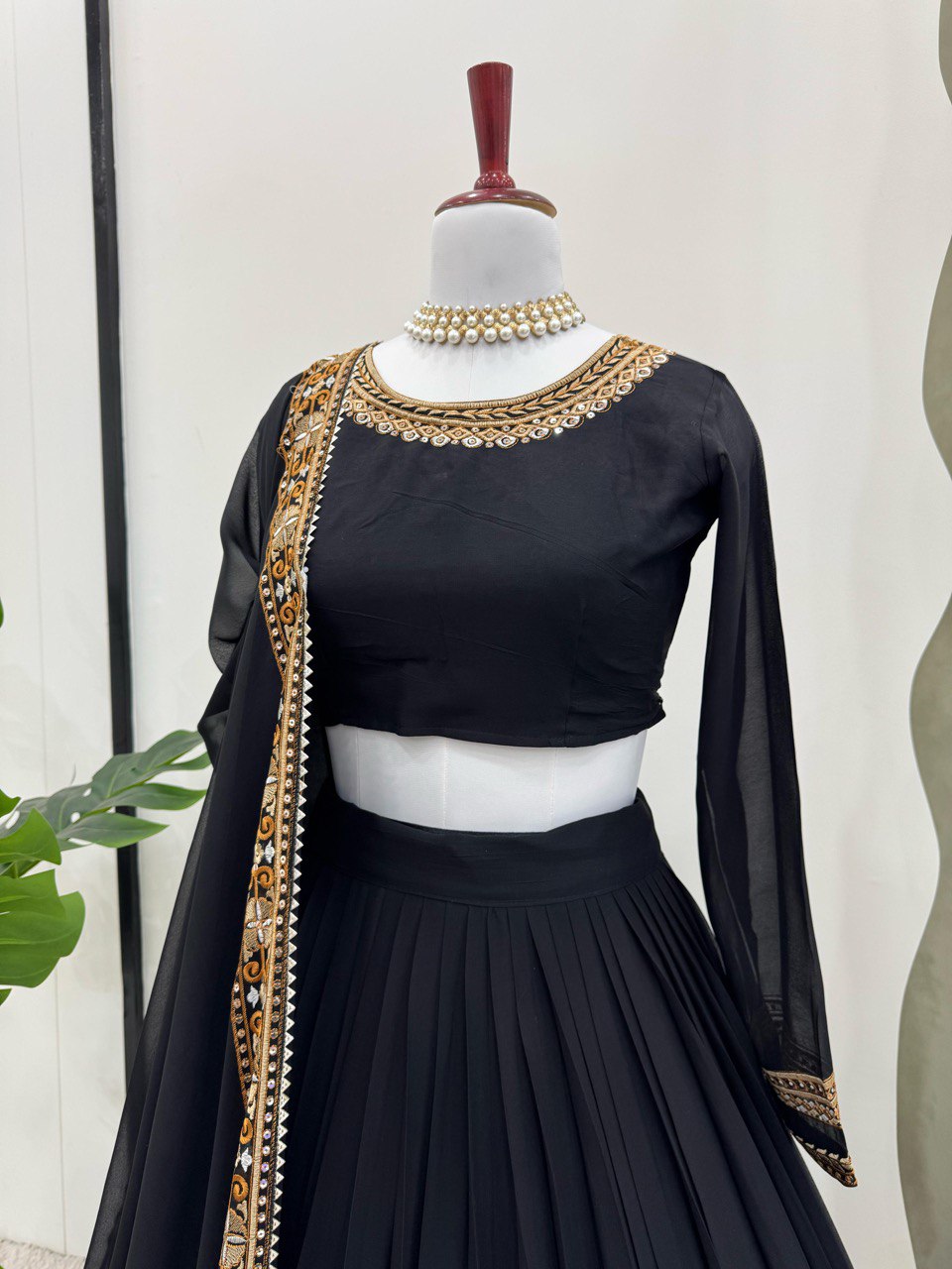 Black Foux Gorgette thread with Sequnce Lehenga - INSPIRED | Ready To Wear - qivii