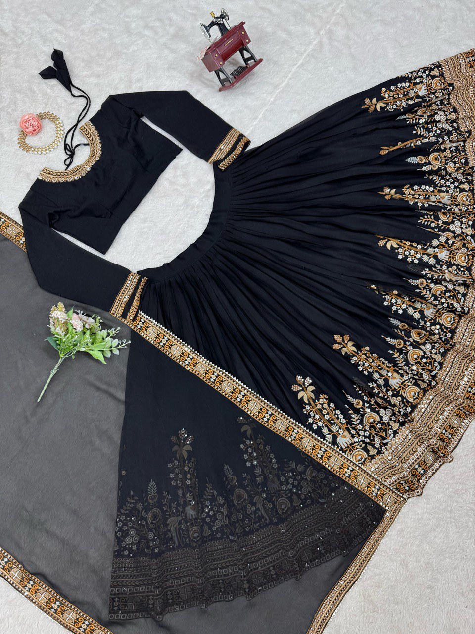 Black Foux Gorgette thread with Sequnce Lehenga - INSPIRED | Ready To Wear - qivii