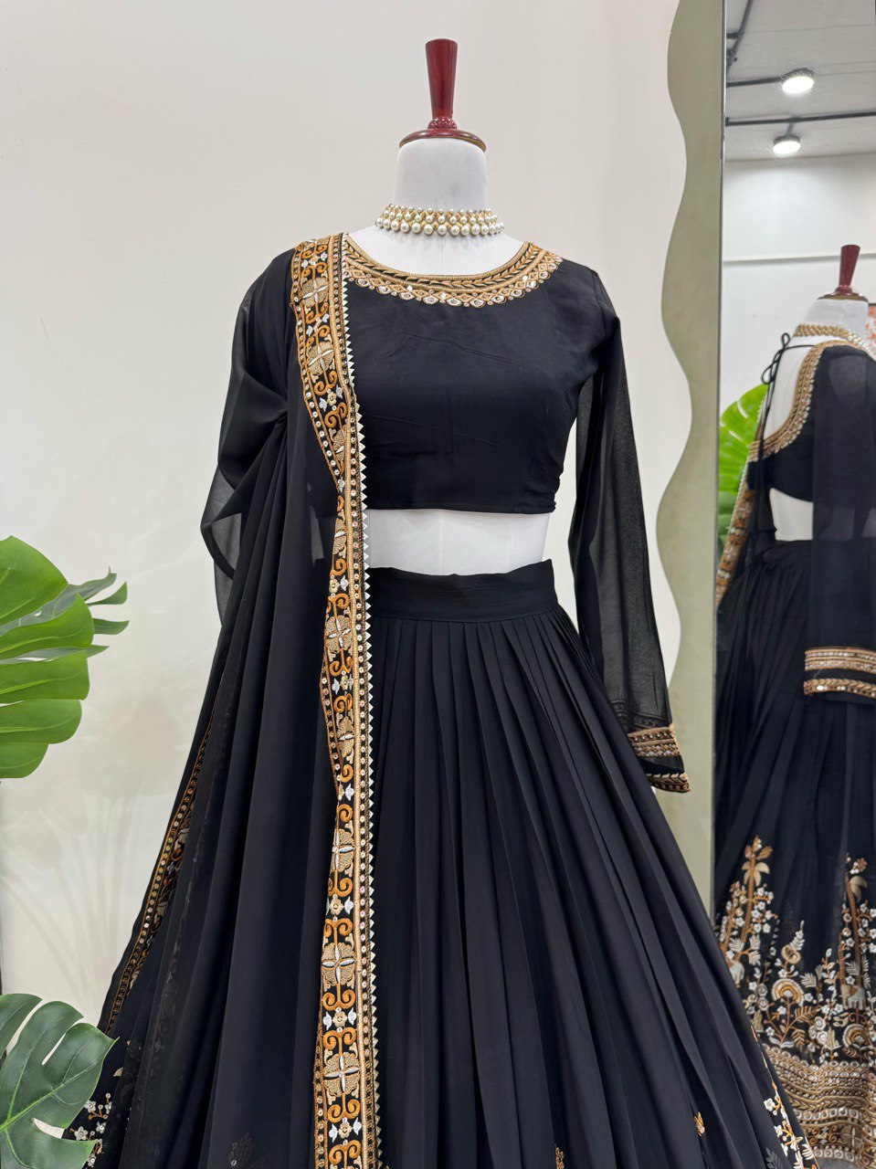 Black Foux Gorgette thread with Sequnce Lehenga - INSPIRED | Ready To Wear - qivii