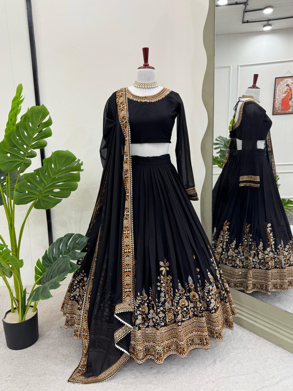 Black Foux Gorgette thread with Sequnce Lehenga - INSPIRED | Ready To Wear - qivii