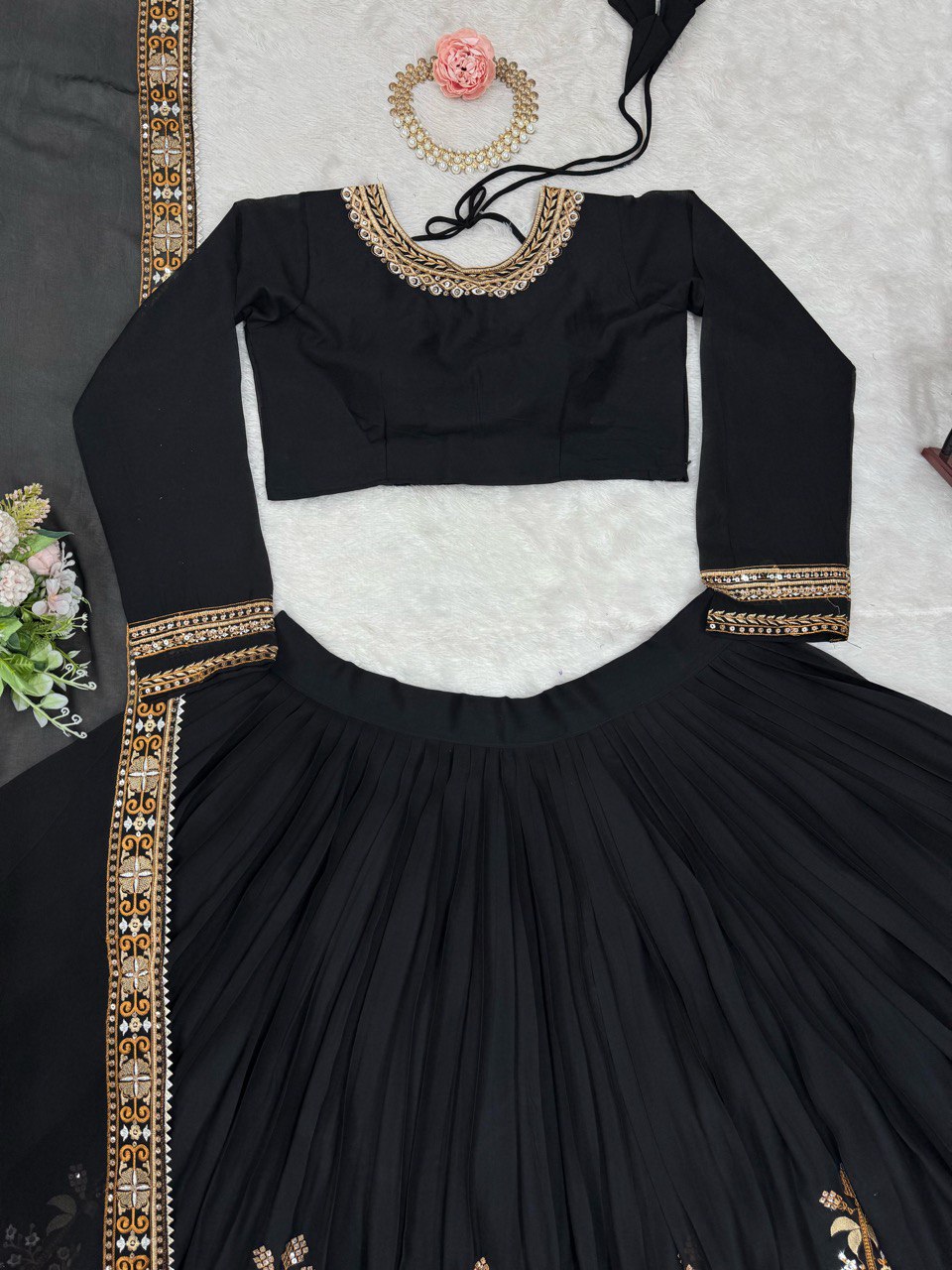 Black Foux Gorgette thread with Sequnce Lehenga - INSPIRED | Ready To Wear - qivii
