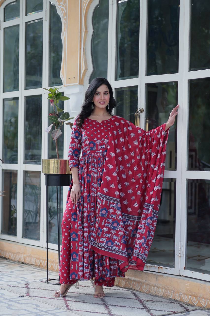 Maroon Premium Pure Cotton Kurta Set - qivii